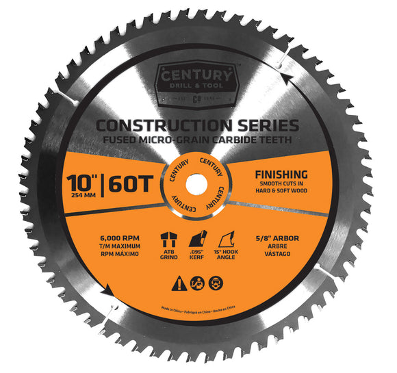 Century Drill And Tool Construction Series-Mitre Circular Saw Blade 10″ X 60t X 5/8″ Arbor (10″ X 60T X 5/8″)