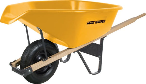 True Temper Ez Pour 6 Cubic Foot Poly Wheelbarrow With Pour Spout 26.5″h × 29.5″w × 59.75″d (6 cu. ft.)