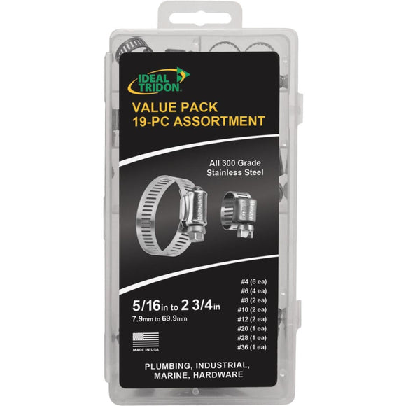 Ideal 5/16 In. to 2-3/4 In. All Stainless Steel Value Pack Hose Clamp Assortment (19-Piece)