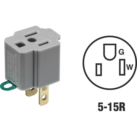 Leviton 15A 125V Gray Grounding Cube Tap Outlet Adapter (2-Pack)