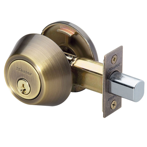 Master Lock Residential Grade 3 Door Hardware Single Cylinder Deadbolt; Antique Brass