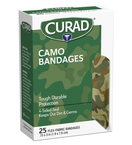 Curad CAMO Bandages – Green, .75″ x 3″, 25 count