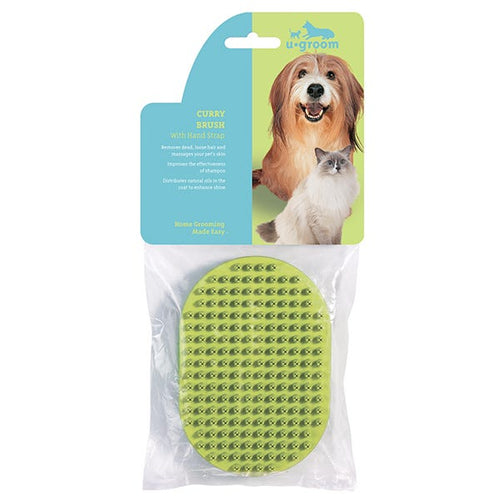 PetEdge U-Groom Rubber Curry Brush Oval With Handstrap 5¼ x 3½